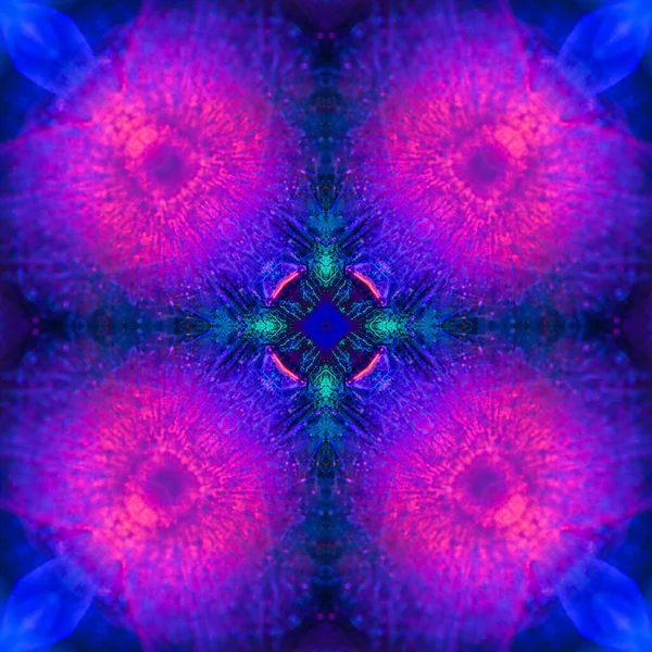 Sfondo Quadrato Astratto Modello Caleidoscopio Mandala Frattale Sfondo Rosa Fluo — Foto Stock
