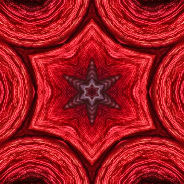 Sfondo astratto di motivo floreale di caleidoscopio. mandala frattale di sfondo nero rosso. caleidoscopico arabesco — Foto Stock