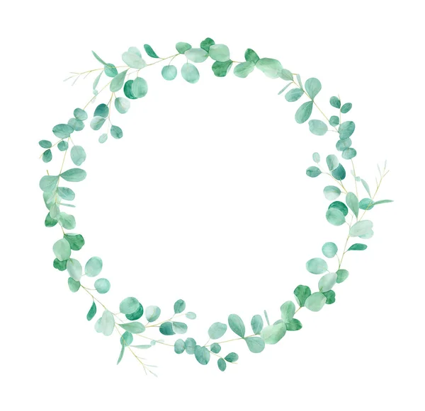 Aquarelle cadre floral vert avec eucalyptus. Motif peint à la main avec des branches eucalyptus. Parfait pour la conception de mariage — Photo