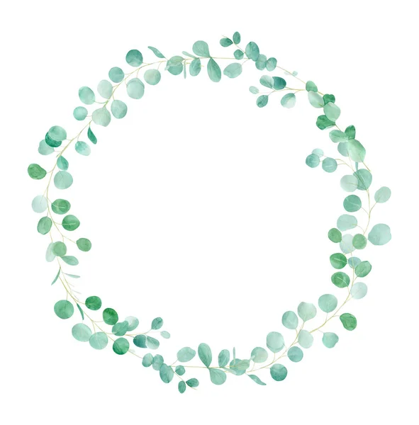 Aquarelle cadre floral vert avec eucalyptus. Motif peint à la main avec des branches eucalyptus. Parfait pour la conception de mariage — Photo