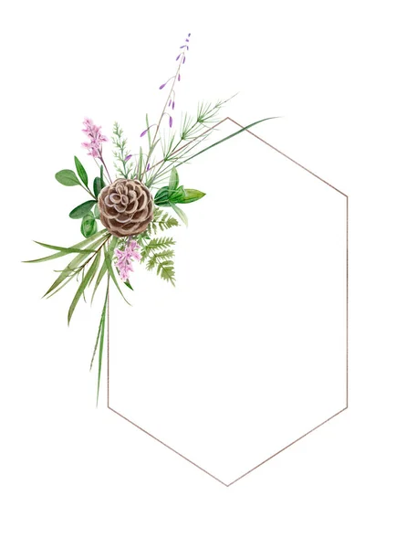 Aquarell Waldgrün Rahmen. Perfekt für Logo und Hochzeitseinladung. Botanische Illustration — Stockfoto