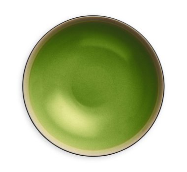   Boş seramik plakalar, beyaz zemin üzerinde izole edilmiş klasik yeşil plaka kırpma yolu, Üst görünüm                             