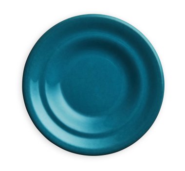 Empty ceramics plates, Classic deep blue plate isolated on white background with clipping path, Top view  