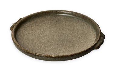 Çift saplı kahverengi plaka, boş taş kaplama plakalar, kırpma yolu olan beyaz arkaplanda izole edilmiş, yan görünüm                               