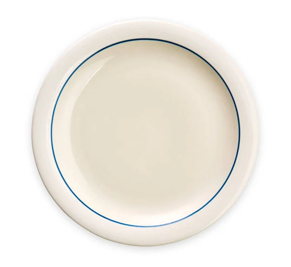 Empty Ceramic Plate Blue Edge White Plate Blue Rim Isolated — Stock Photo, Image