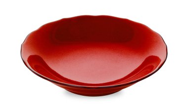   Kırmızı seramik kase, beyaz arka planda izole edilmiş boş kase kırpma yolu, yan görüş                             