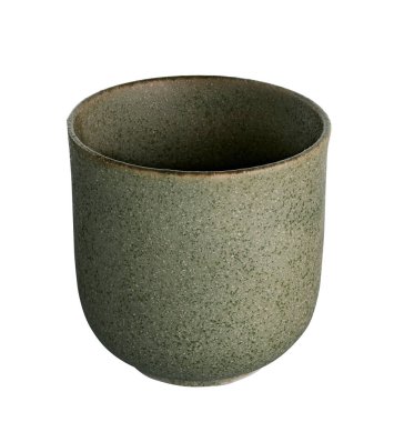 Seramik Japon çay fincanı, kahverengi Japon çay fincanı, beyaz arka planda kırpma yolu ile izole edilmiş, yan görüş                                