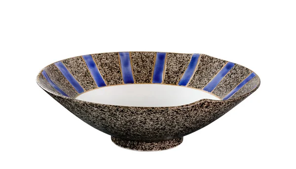 Mangkuk Keramik Dengan Tekstur Marmer Mangkok Kosong Dengan Pola Garis — Stok Foto
