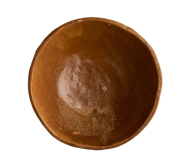 Taça Cerâmica Vintage Tigela Marrom Vazio Isolado Fundo Branco Com — Fotografia de Stock