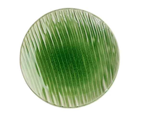 Κενό Πιάτο Κυματιστό Μοτίβο Πράσινο Πιάτο Κυματοειδή Υφή Που Απομονώνεται — Φωτογραφία Αρχείου