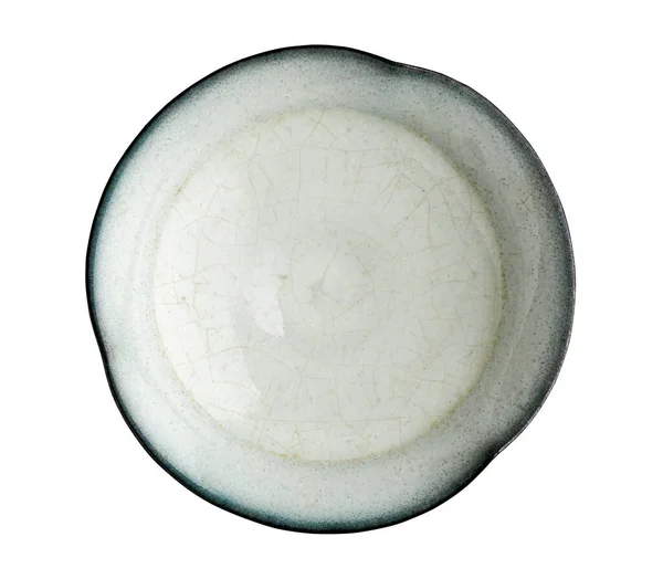 Vintage Keramikteller Weiße Platte Mit Rissigem Muster Isoliert Auf Weißem — Stockfoto