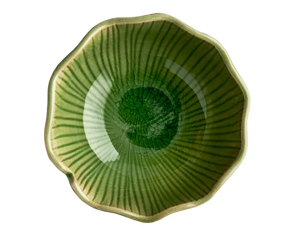 Ciotola Ceramica Verde Ciotola Vuota Isolata Sfondo Bianco Con Percorso — Foto Stock
