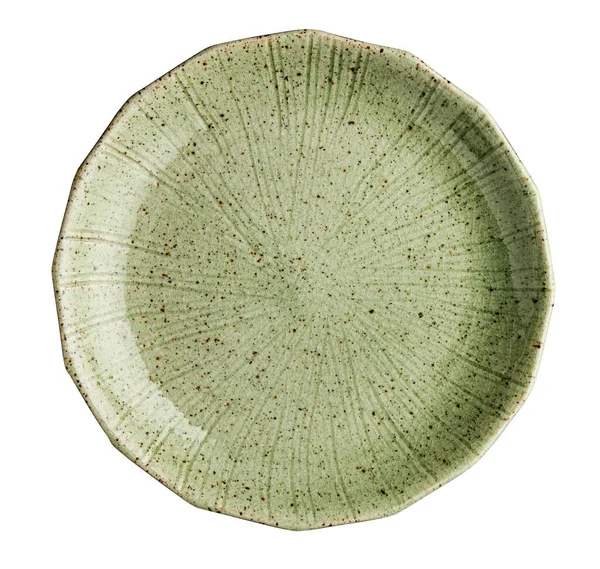 Light Green Ceramic Plate Empty Plate Granite Texture Isolated White — Stock Fotó