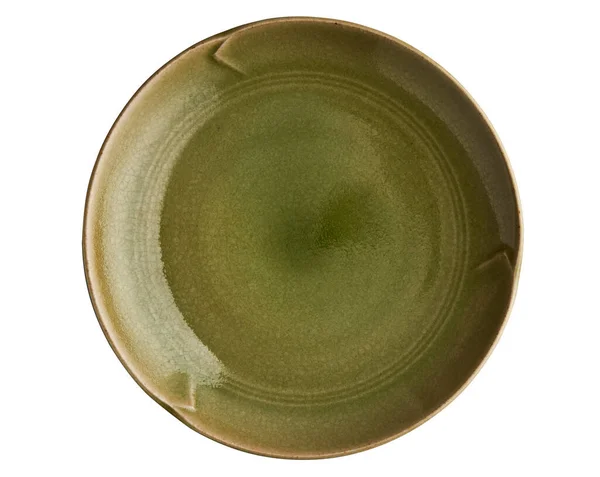 Zielona Płyta Ceramiczna Vintage Płyta Ceramiczna Izolowane Białym Tle Ścieżką — Zdjęcie stockowe