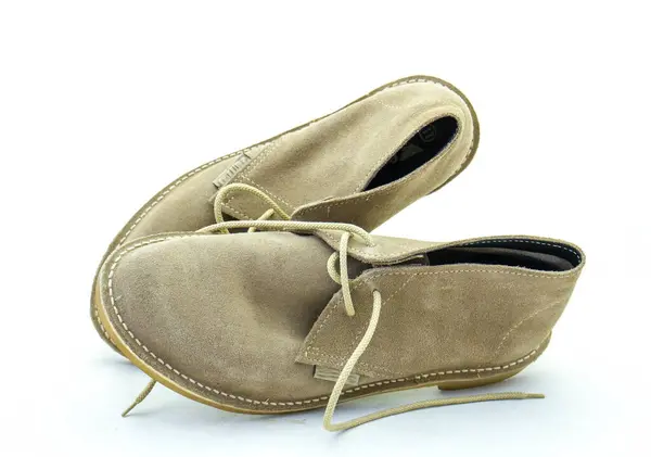 Par Tradicionais Sapatos Velskoene Sul Africanos Isolados Uma Imagem Fundo — Fotografia de Stock