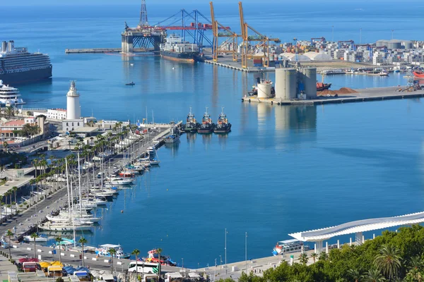 Panoramatický výhled na přístav Malaga Španělsko — Stock fotografie