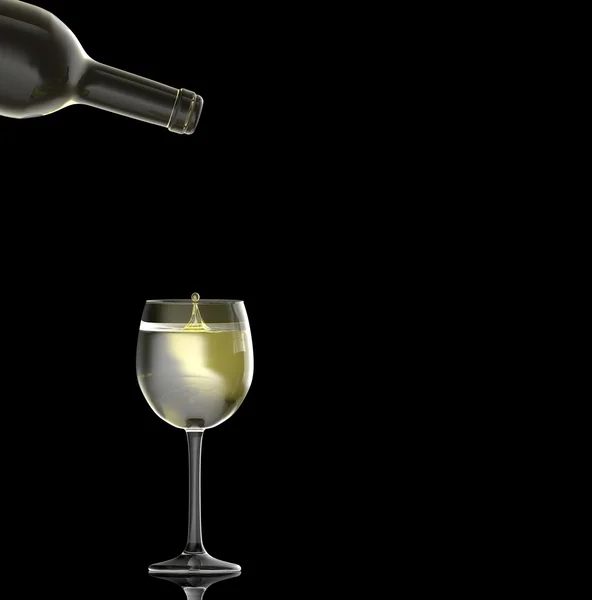 Vino bianco versando su sfondo nero — Foto Stock