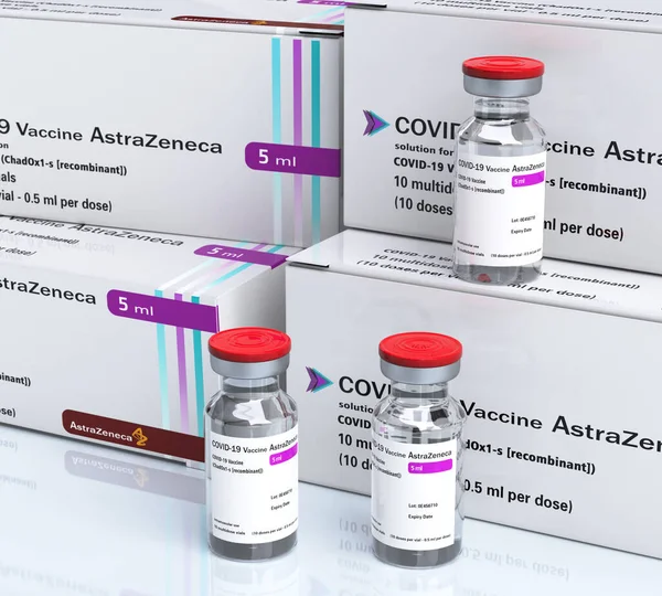February 2021 Astrazeneca Inc Produces Vaccine Covid Virus Vaccine Bottles — Foto de Stock