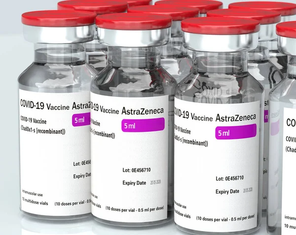 Dubna 2021 Astrazeneca Inc Vyrábí Vakcínu Proti Lahvičkám Vakcíny Proti — Stock fotografie