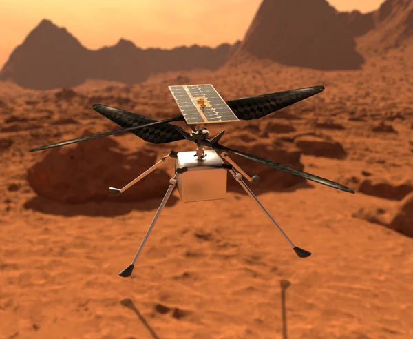 Helikopter Ingenuitet Utforska Mars Drönare Marken Mars Undersöker Stenar — Stockfoto