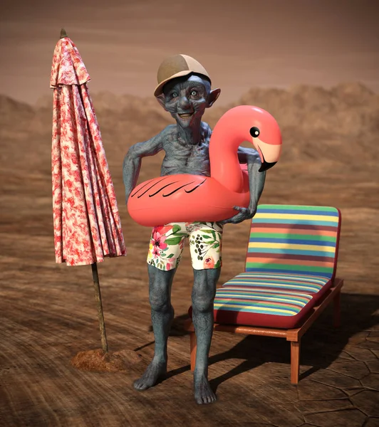 Alien Con Flotador Rosa Buscando Agua Marte — Foto de Stock