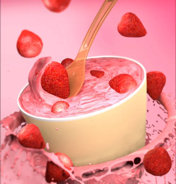 Erdbeereisbecher Mit Frischen Erdbeeren Illustration — Stockfoto