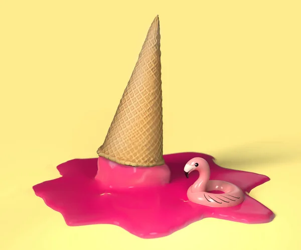 Melted Ice Cream Pink Life Buoy Table — Stock Photo, Image