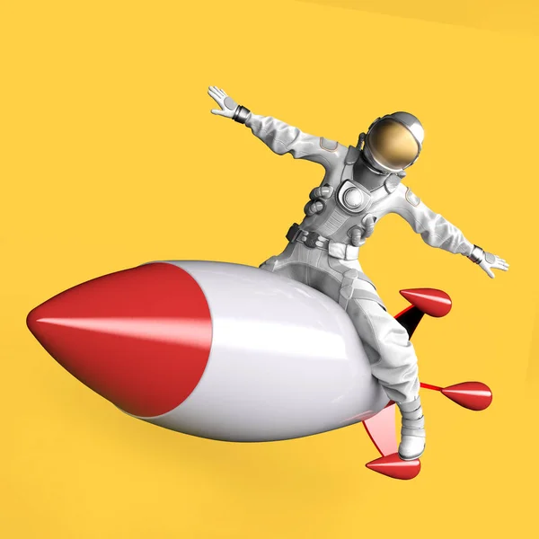 Astronaut Sitter Flygande Missil Illustration — Stockfoto