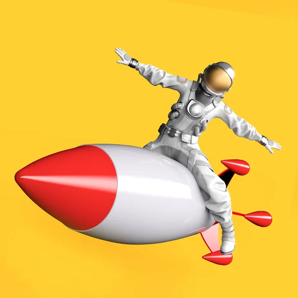 Astronaut Sitzt Auf Einer Fliegenden Rakete Illustration — Stockfoto