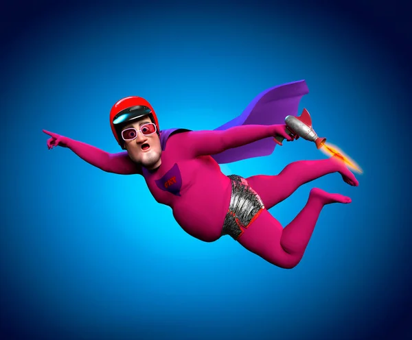 3Dイラストを飛んで肥満スーパーヒーロー — ストック写真