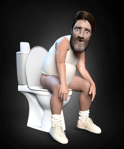 Person Sitting Toilet Worried Illustration — Stock Photo, Image