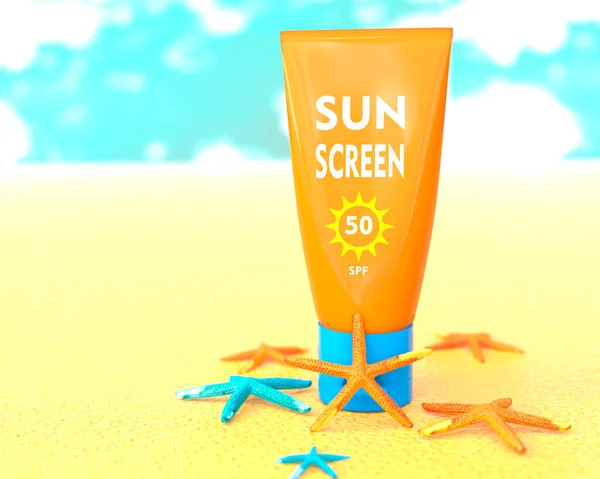 Sun Cream Ochrana Pláž Pozadí Ilustrace — Stock fotografie