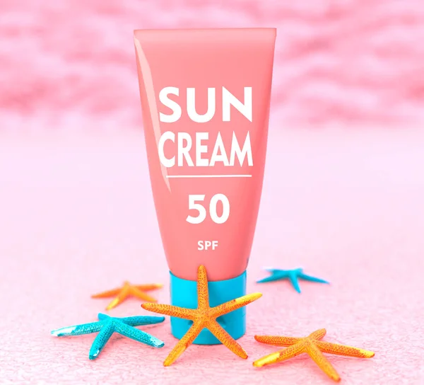 Sonnencreme Schutz Rosa Hintergrund Illustration — Stockfoto