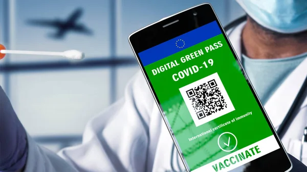 Doktor Covid Coronavirus Rychlý Test Telefon Digital Green Pass Letištní — Stock fotografie