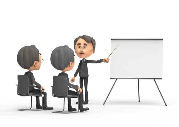 3D-business man weergegeven: whiteboard — Stockfoto