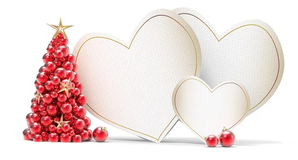 Herz weiße Karten mit Weihnachtsbaum — Stockfoto