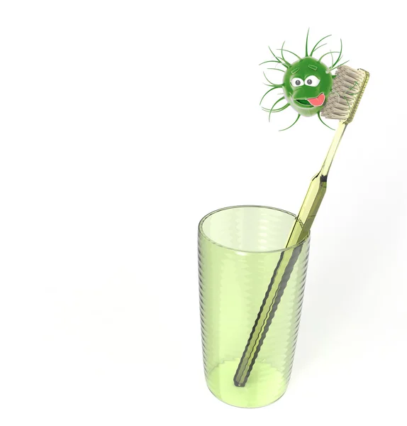 Escova de dentes com bactérias — Fotografia de Stock