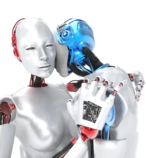 Dva roboti v lásce a objímání — Stock fotografie