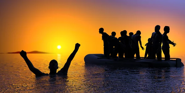 Barco con migrantes — Foto de Stock