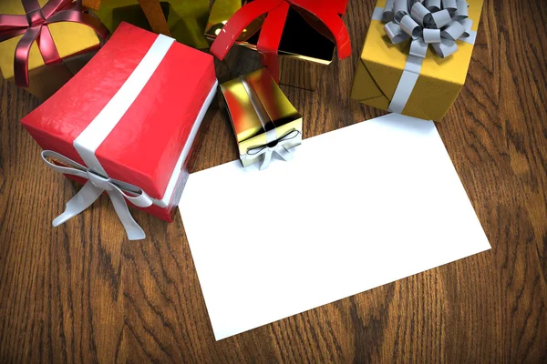 Carte de voeux avec cadeaux — Photo