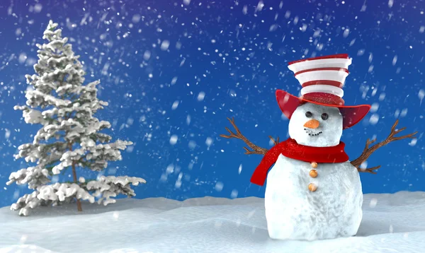 Snowman and Christmas tree — Stock Photo, Image