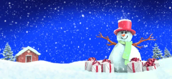 Snowman and Christmas gifts — Stock Photo, Image