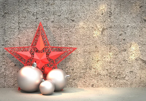 Decoração com estrelas e bolas de Natal — Fotografia de Stock