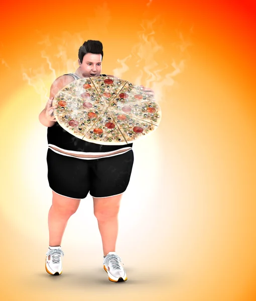 Übergewichtiger Mann und Pizza — Stockfoto