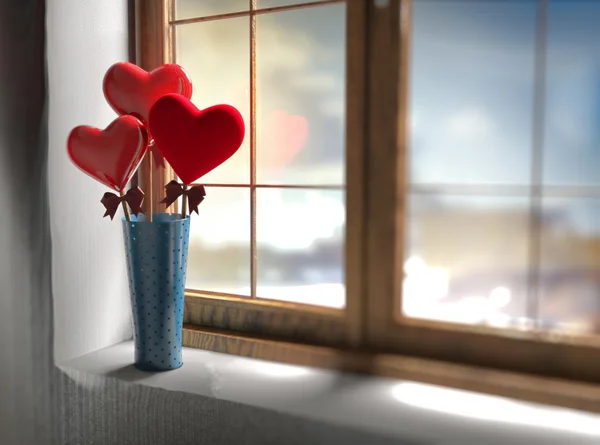 Corazones en una ventana — Foto de Stock