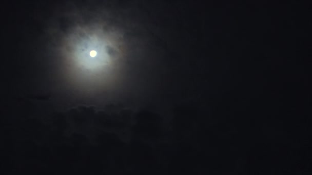 Hermoso cielo nocturno, luna llena y nubes voladoras. — Vídeos de Stock