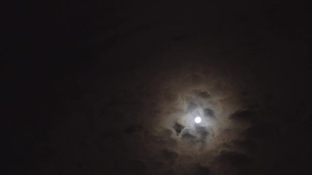 Hermoso cielo nocturno oscuro con luna llena y nubes voladoras. — Vídeos de Stock