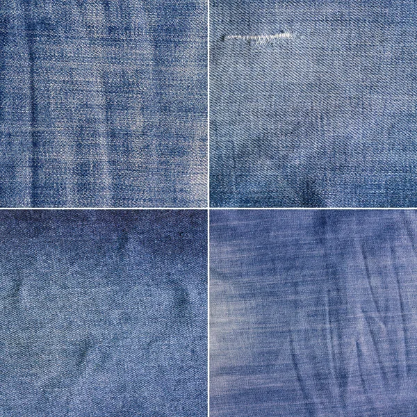 Four blue denim jeans textures(high res.) — Stock Photo, Image