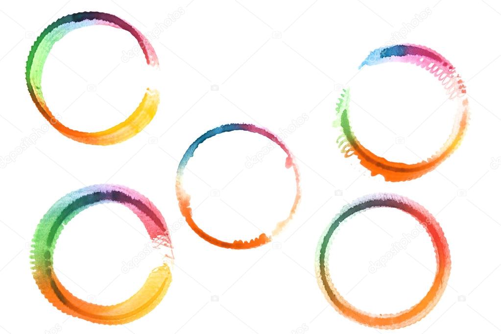 Set of watercolor rings like rainbow.