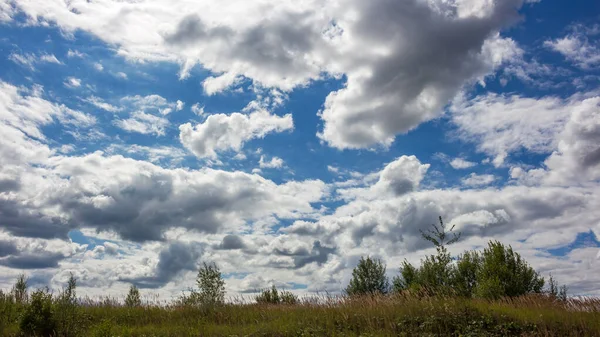 Panoramic View Blue Sky Cumulus Clouds Stock Image